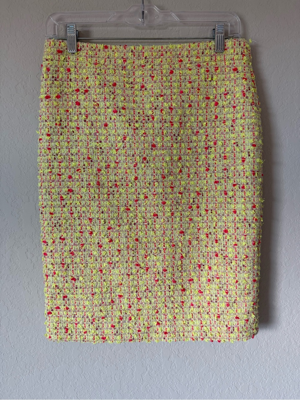 J. Crew Neon Yellow Tweed Pencil Skirt with Pink Flecks